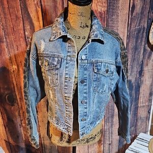 Denim Jacket with Animal Print Accents
